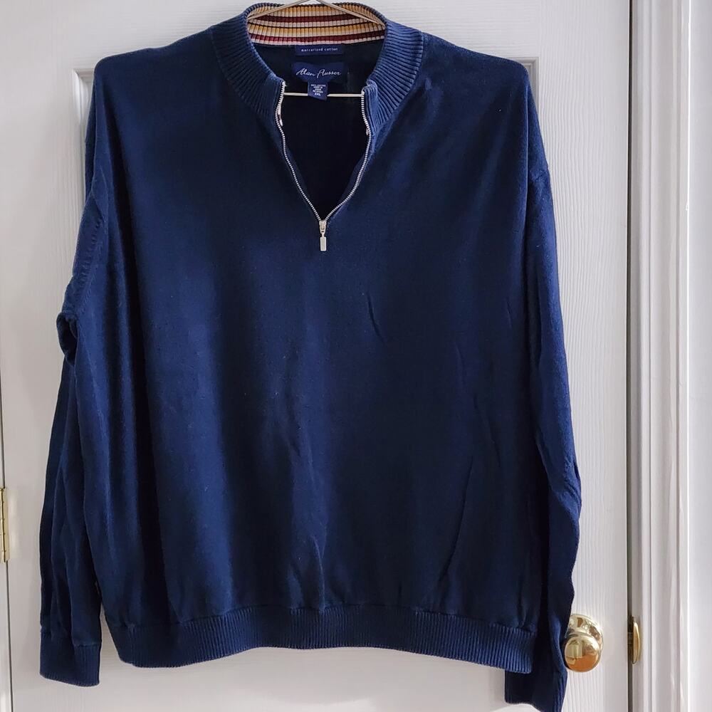 Alan Flusser Mercerized Cotton Quarter Zip Pullover Sweater Navy 2XL